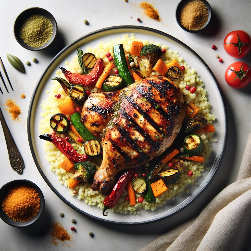 Grilled Harissa Chicken with Roasted Vegetable Couscous