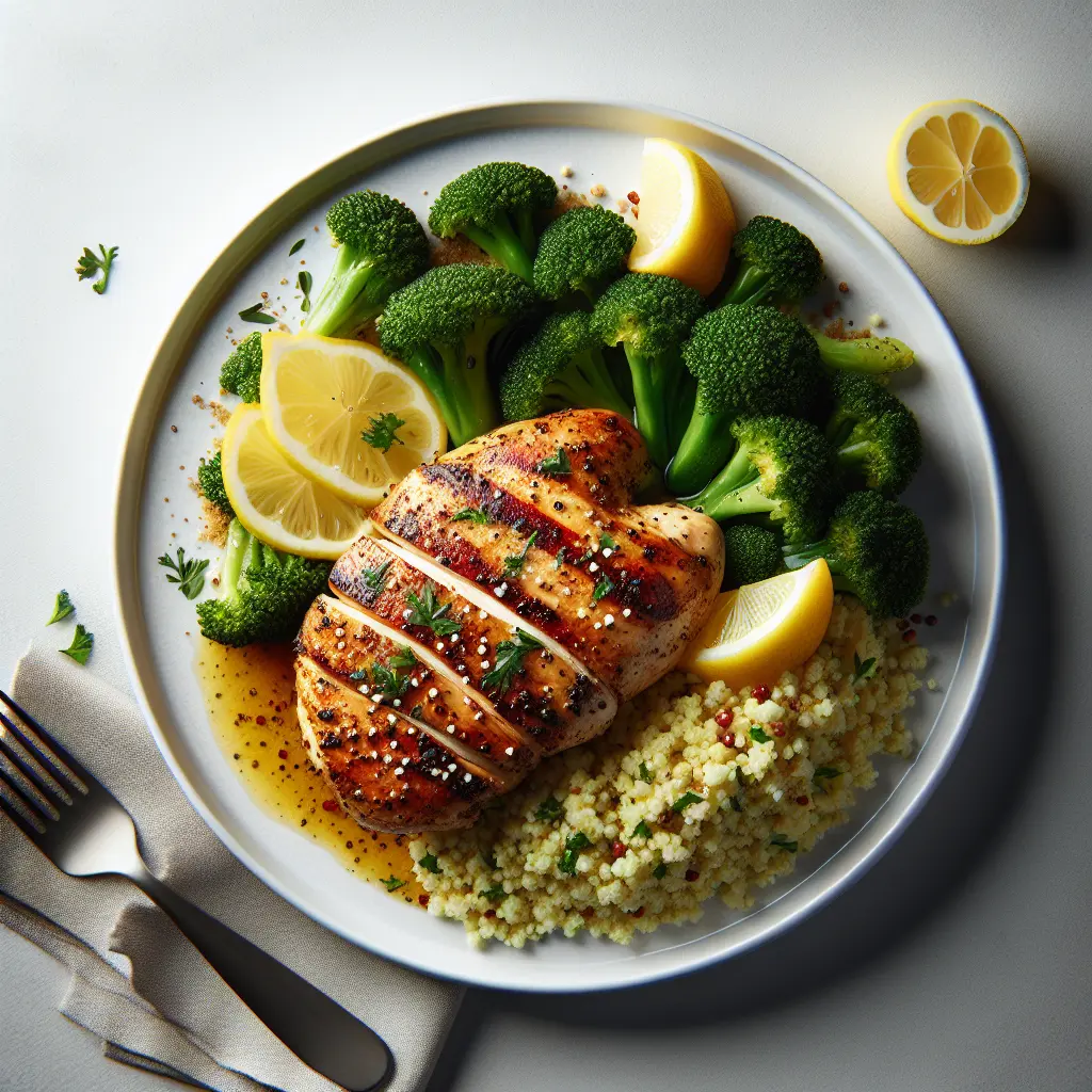 Grilled Lemon Herb Chicken with Couscous and Steamed Broccoli