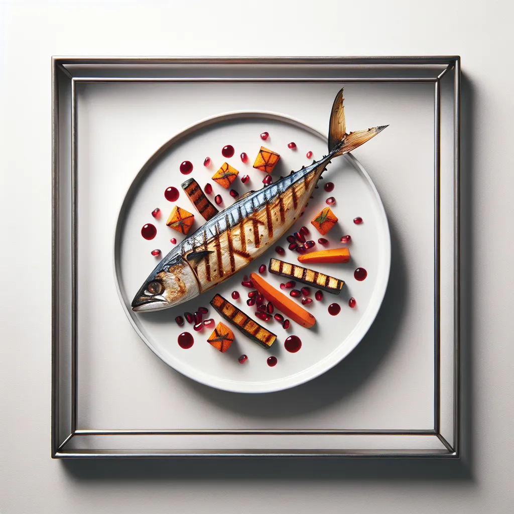 Grilled Mackerel with Pomegranate Glaze and Autumn Root Vegetables