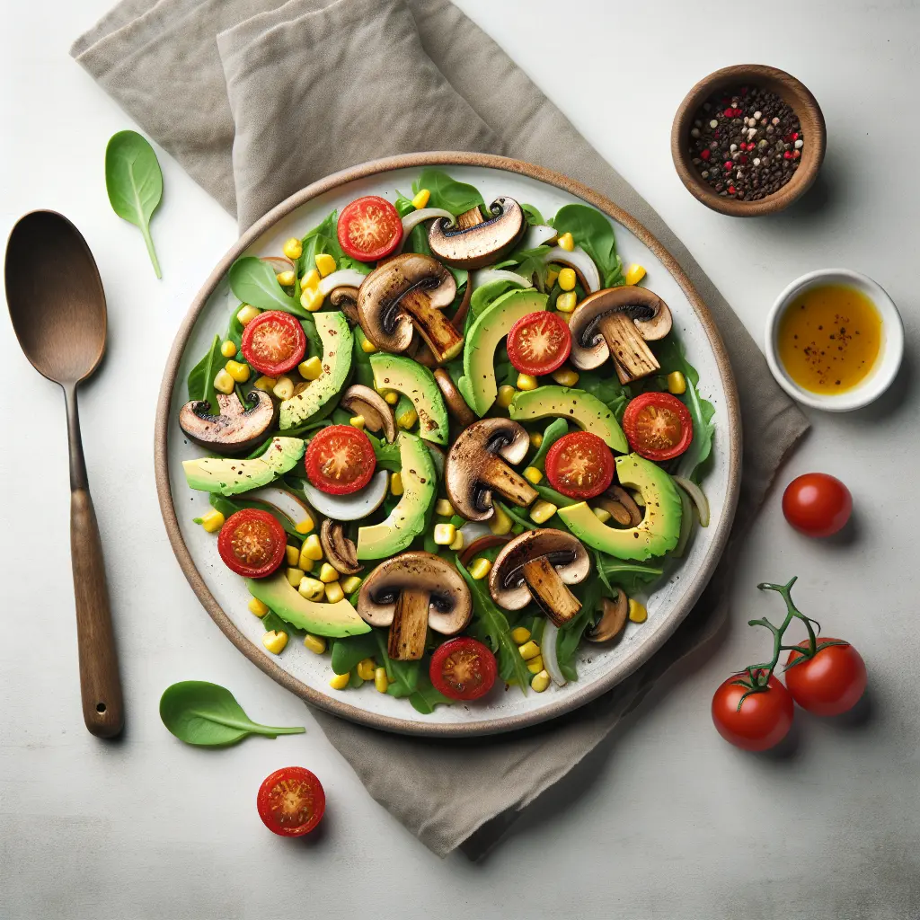Grilled Mushroom and Avocado Salad with Tomato Corn Salsa