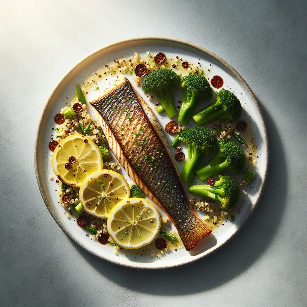 Grilled Sea Bass with Lemon Herb Quinoa and Steamed Broccoli