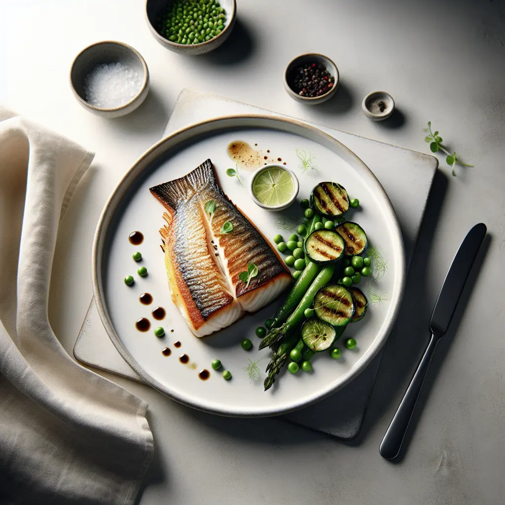 Grilled Sea Bass with Pea and Cucumber Salad