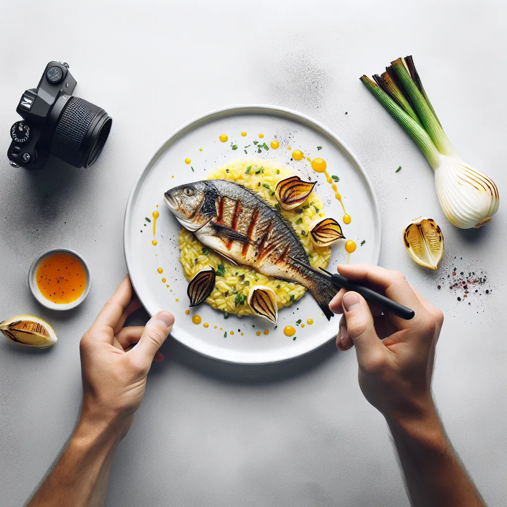 Grilled Sea Bass with Saffron Risotto and Roasted Fennel