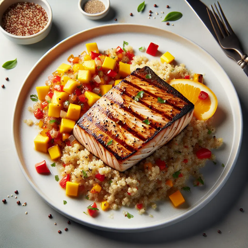 Exotic Grilled Swordfish with Mango Salsa and Quinoa Pilaf