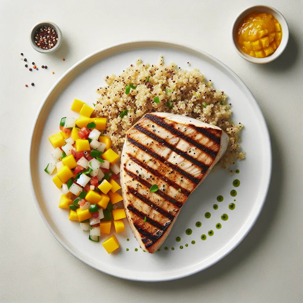 Grilled Swordfish with Mango Salsa and Quinoa Salad