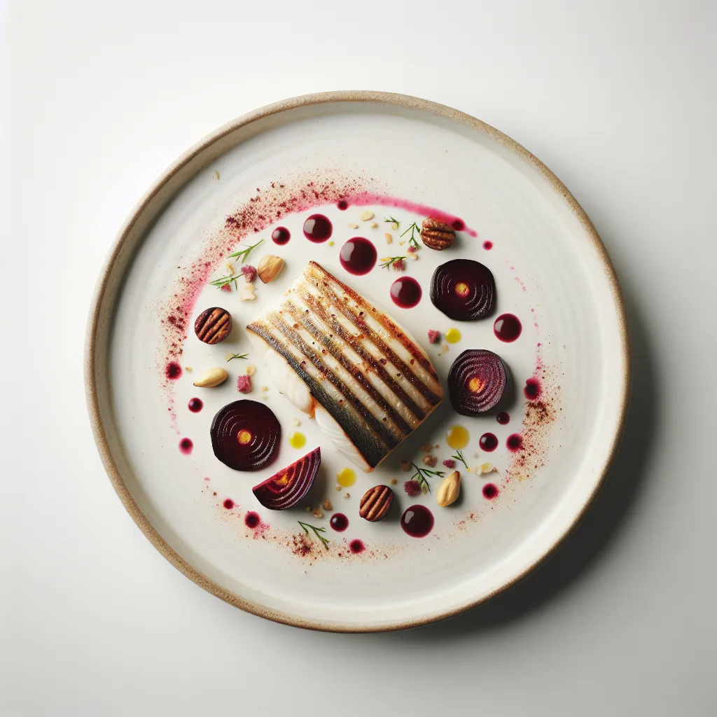 Grilled Turbot with Roasted Beetroot and Hazelnut Vinaigrette