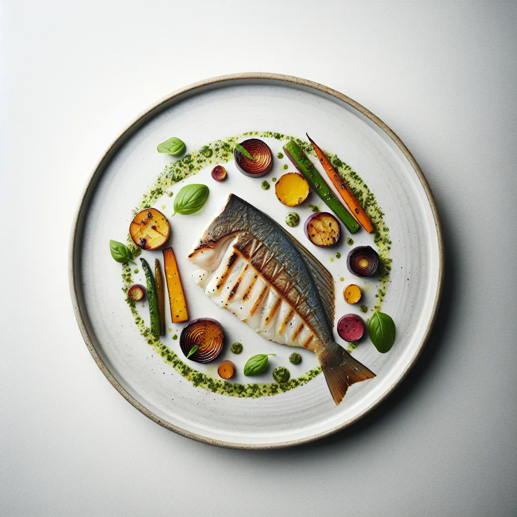 Grilled Turbot with Autumn Root Vegetables and Herb Vinaigrette
