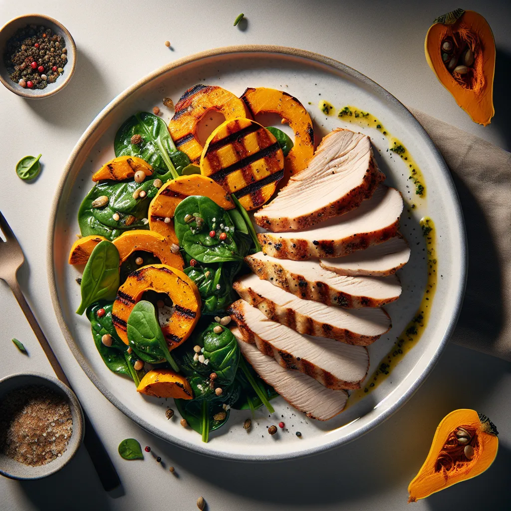 Grilled Turkey Breast with Roasted Pumpkin and Spinach Salad