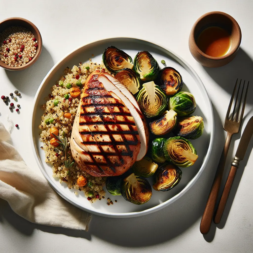 Grilled Turkey with Quinoa and Roasted Brussels Sprouts