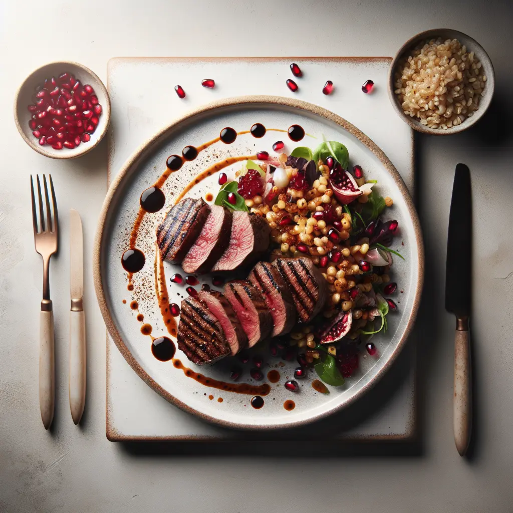 Grilled Venison with Pomegranate Glaze and Farro Salad