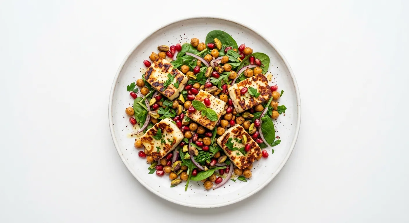 Halloumi Chickpea Pomegranate Salad