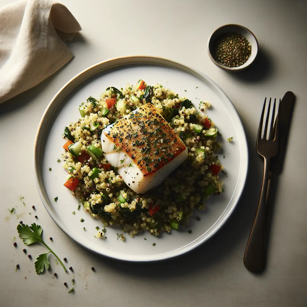 Herb-Crusted Baked Cod with Quinoa-Free Tabbouleh