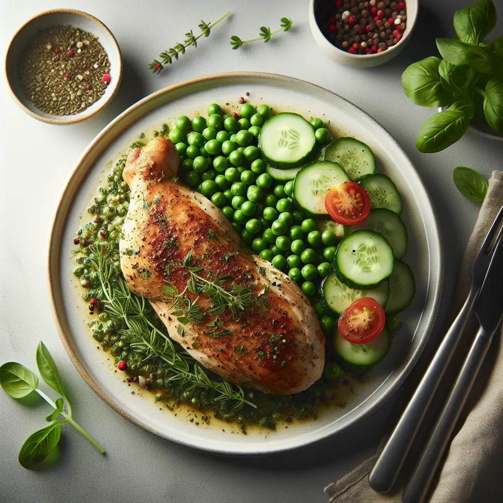 Herb-Crusted Chicken with Pea and Cucumber Medley