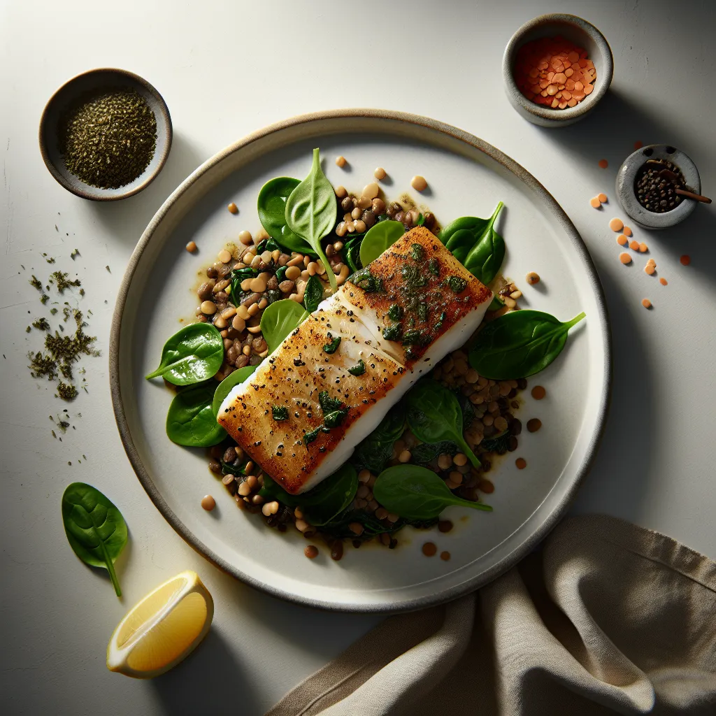 Herb-Crusted Cod with Lentil and Spinach Salad