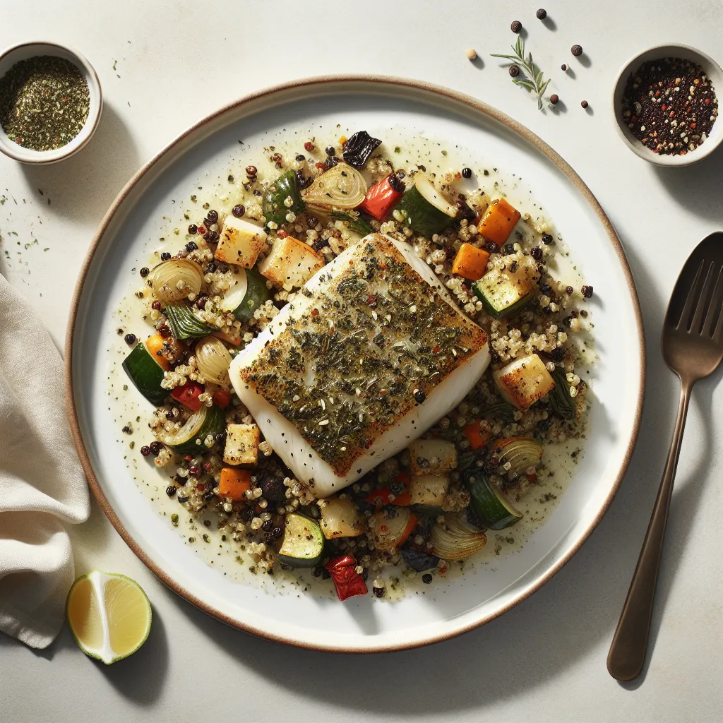 Herb-Crusted Cod with Quinoa and Roasted Vegetables