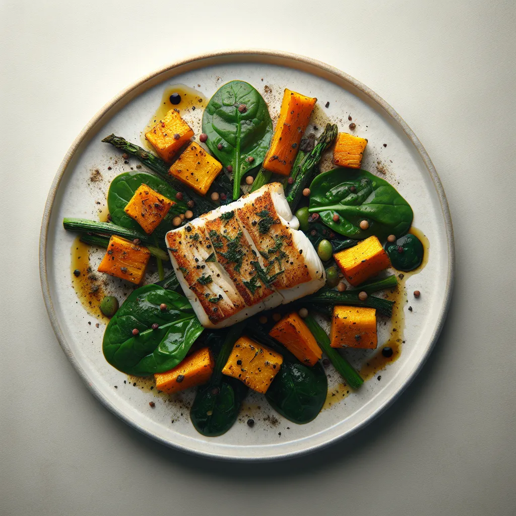 Herb-Crusted Cod with Roasted Pumpkin and Spinach