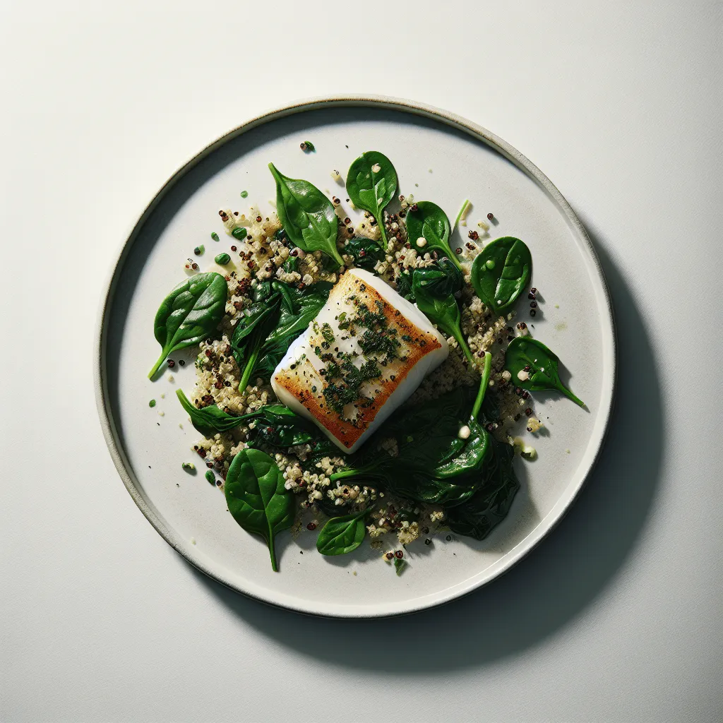 Herb-Crusted Cod with Sautéed Spinach and Quinoa