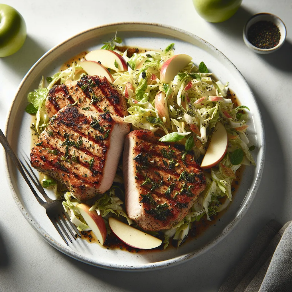 Herb-Crusted Pork Chops with Apple and Cabbage Slaw