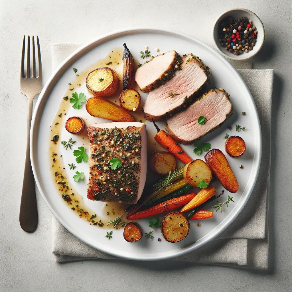 Autumn Herb-Crusted Pork Tenderloin with Roasted Root Vegetables