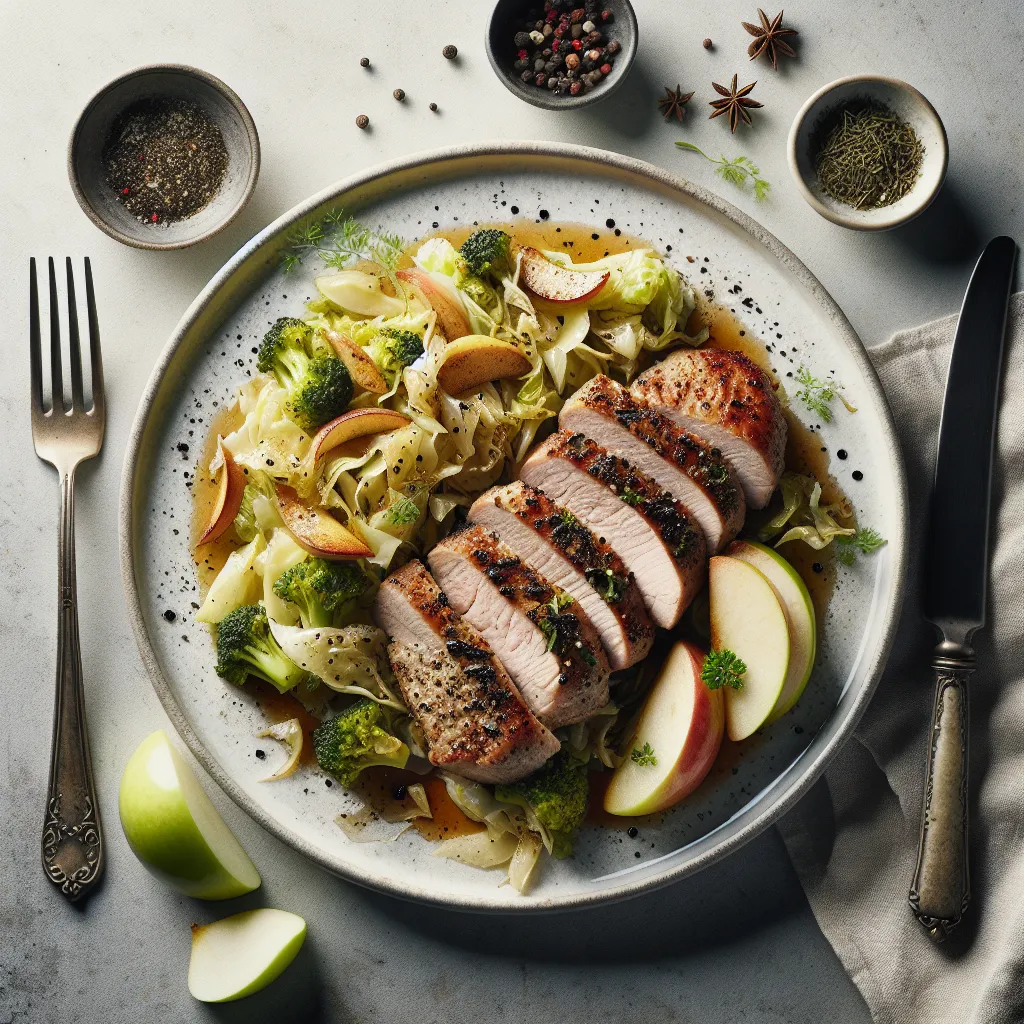 Herb-Crusted Pork Tenderloin with Sautéed Cabbage and Apple