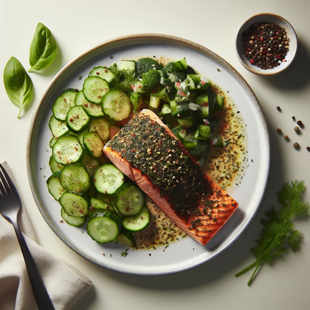 Herb-Crusted Salmon with Cucumber Salad