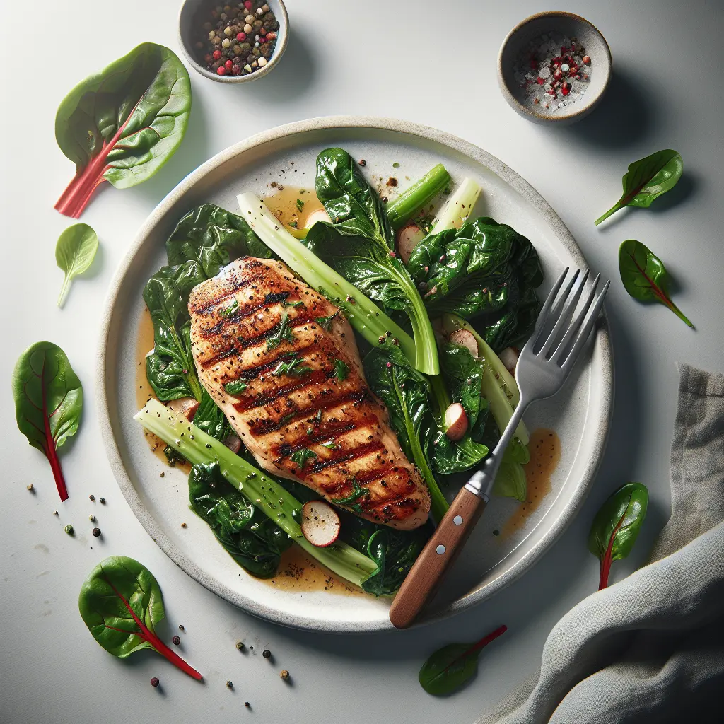 Herb-Marinated Grilled Chicken with Swiss Chard and Lettuce Salad