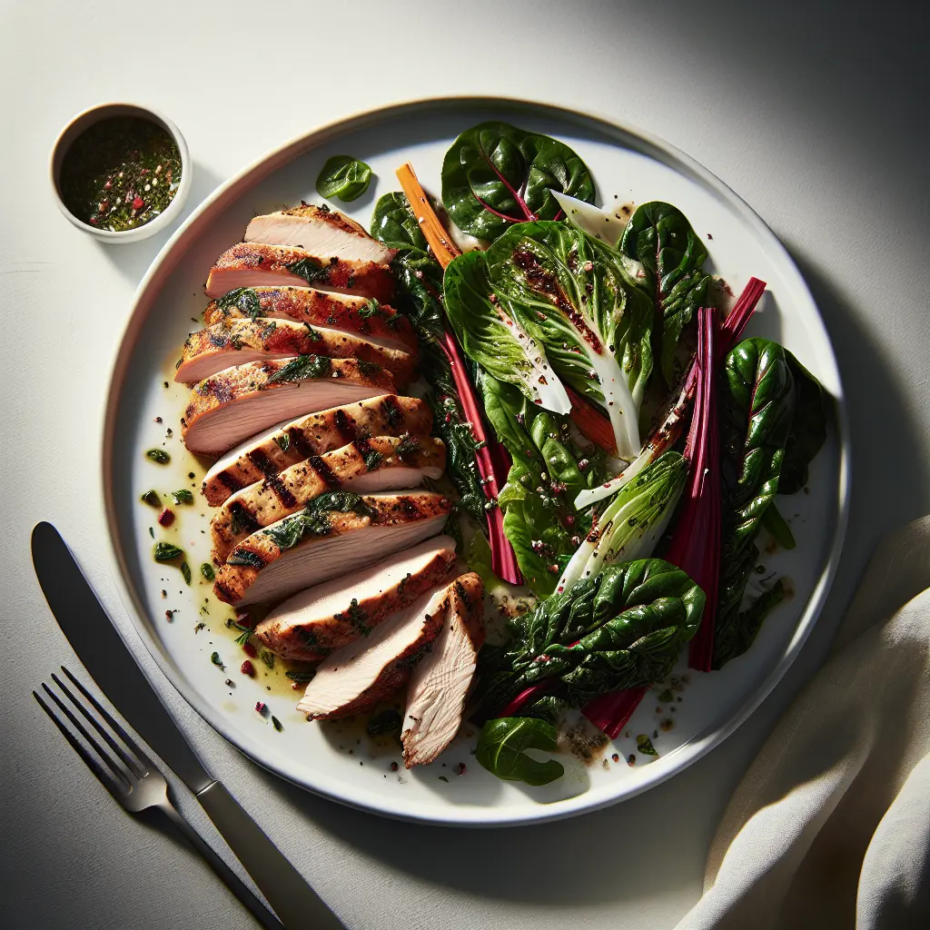 Herb-Marinated Grilled Turkey with Swiss Chard and Lettuce Salad