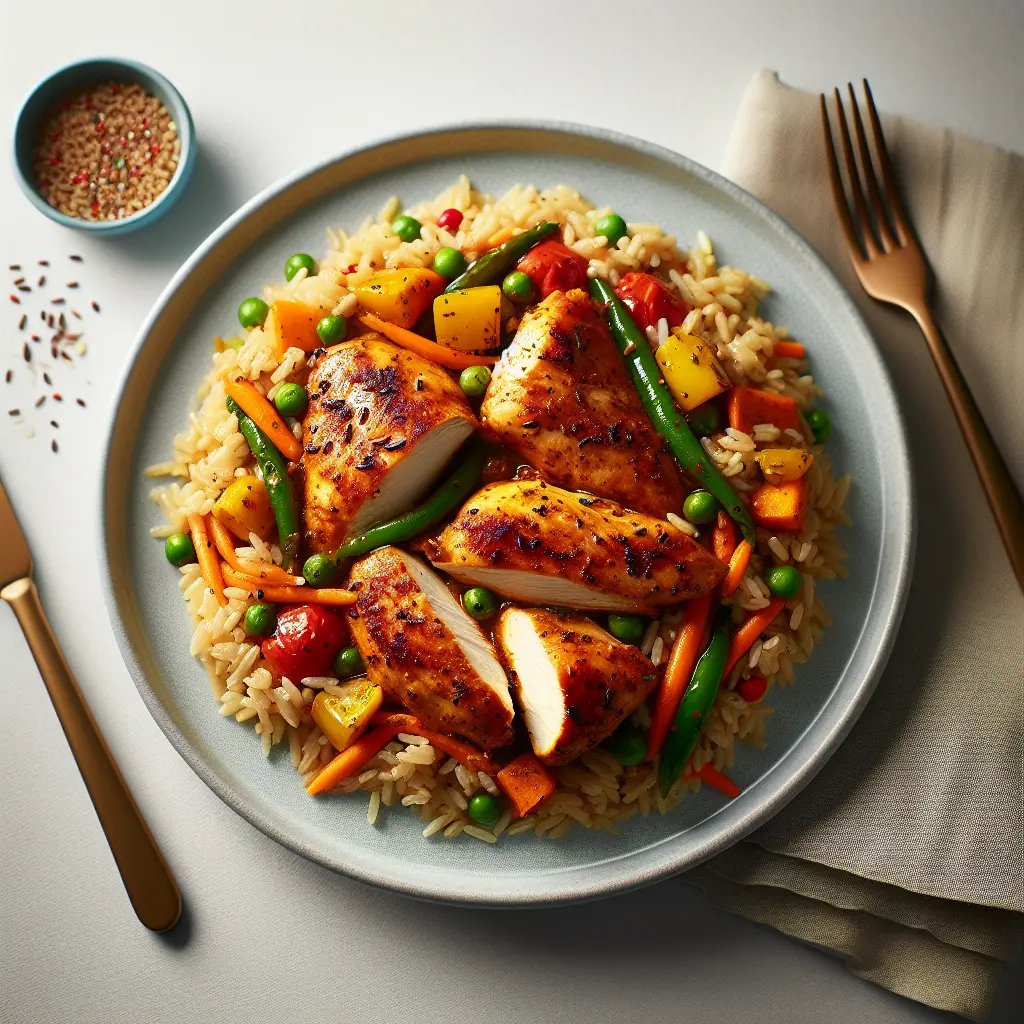 Indian Spiced Chicken with Brown Rice and Mixed Vegetables