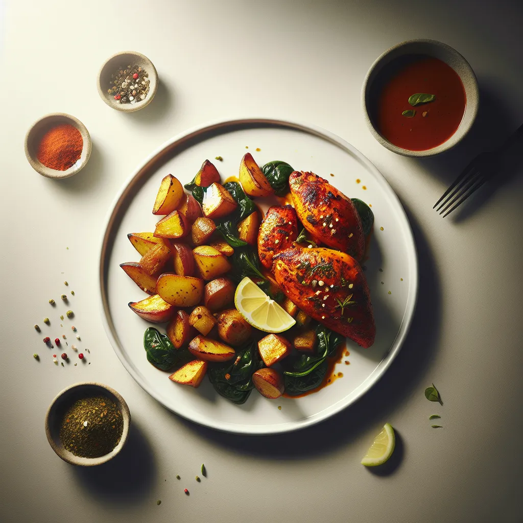 Indian Spiced Chicken with Roasted Potatoes and Spinach