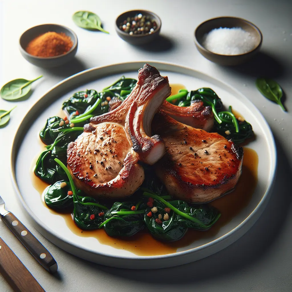 Keto Jamaican Jerk Pork Chops with Sautéed Spinach