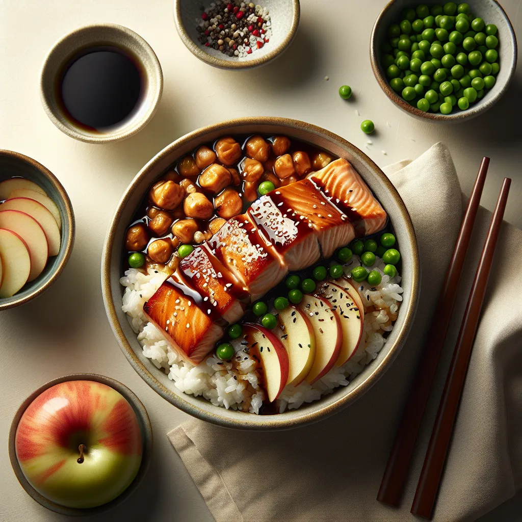 Japanese Teriyaki Salmon with Tinned Peas and Apple Rice Cups