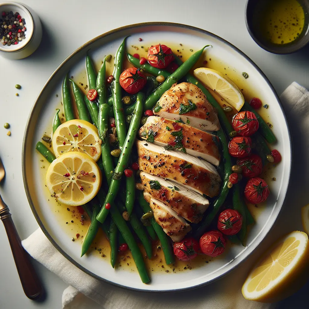 Lemon Herb Chicken with Green Bean and Cherry Tomato Sauté