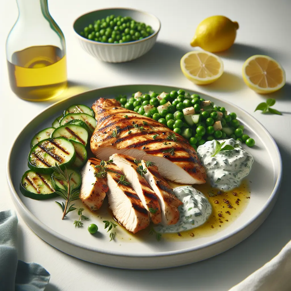 Lemon Herb Grilled Chicken with Pea and Cucumber Tzatziki