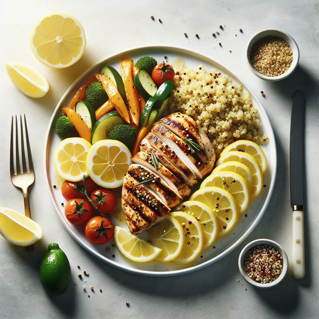 Lemon Herb Grilled Chicken with Quinoa and Steamed Vegetables