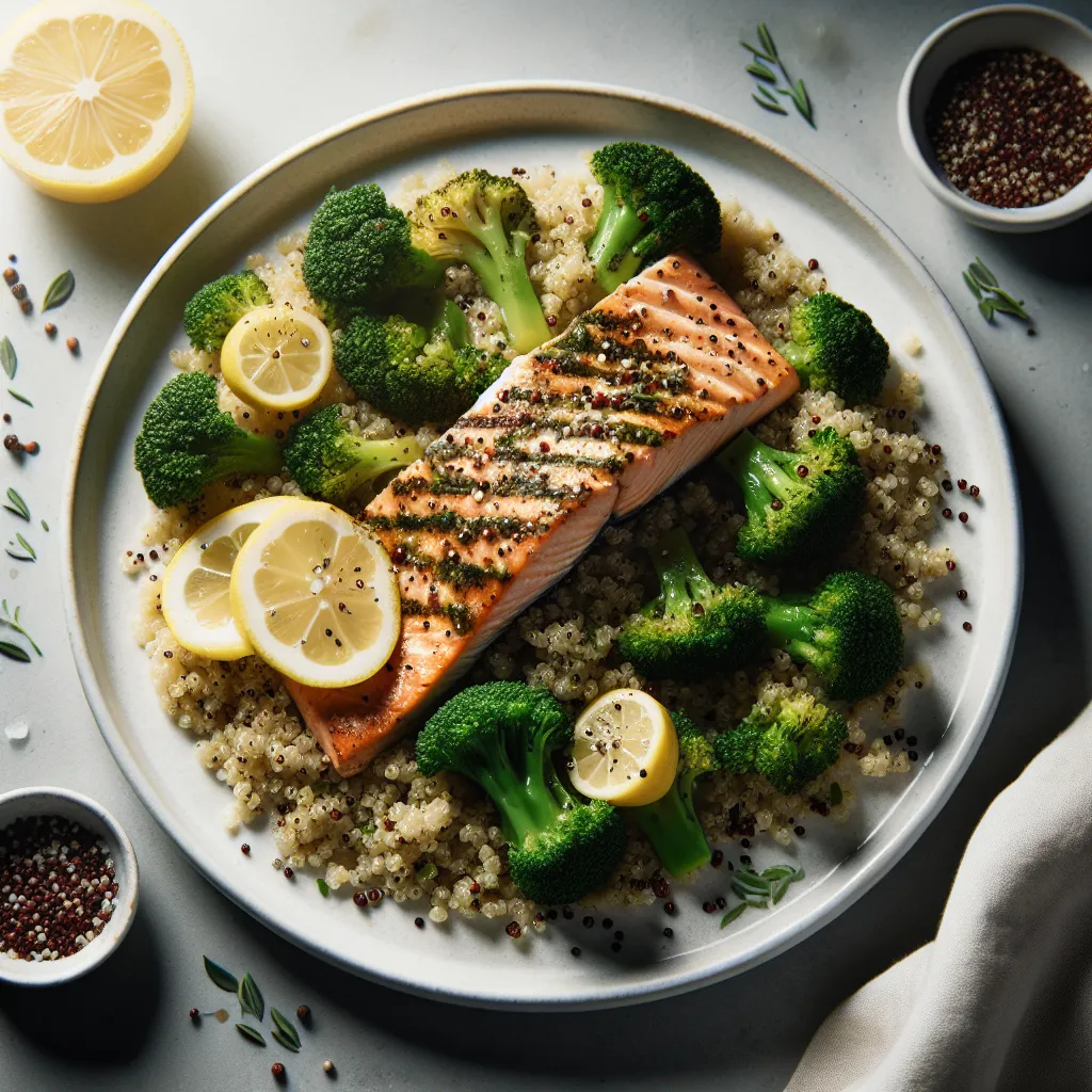 Lemon Herb Grilled Salmon with Quinoa and Steamed Broccoli