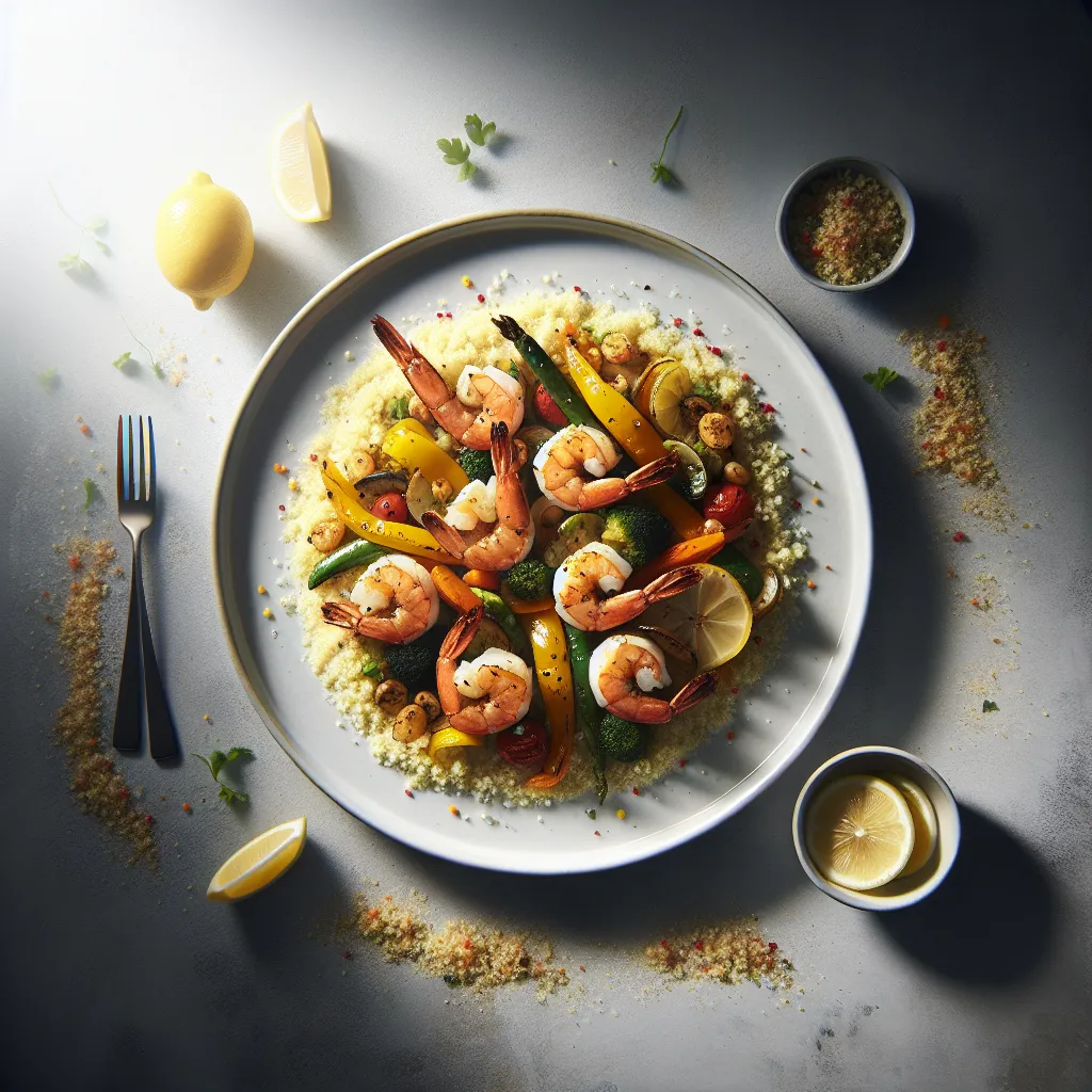 Lemon Herb Grilled Shrimp with Couscous and Roasted Vegetables