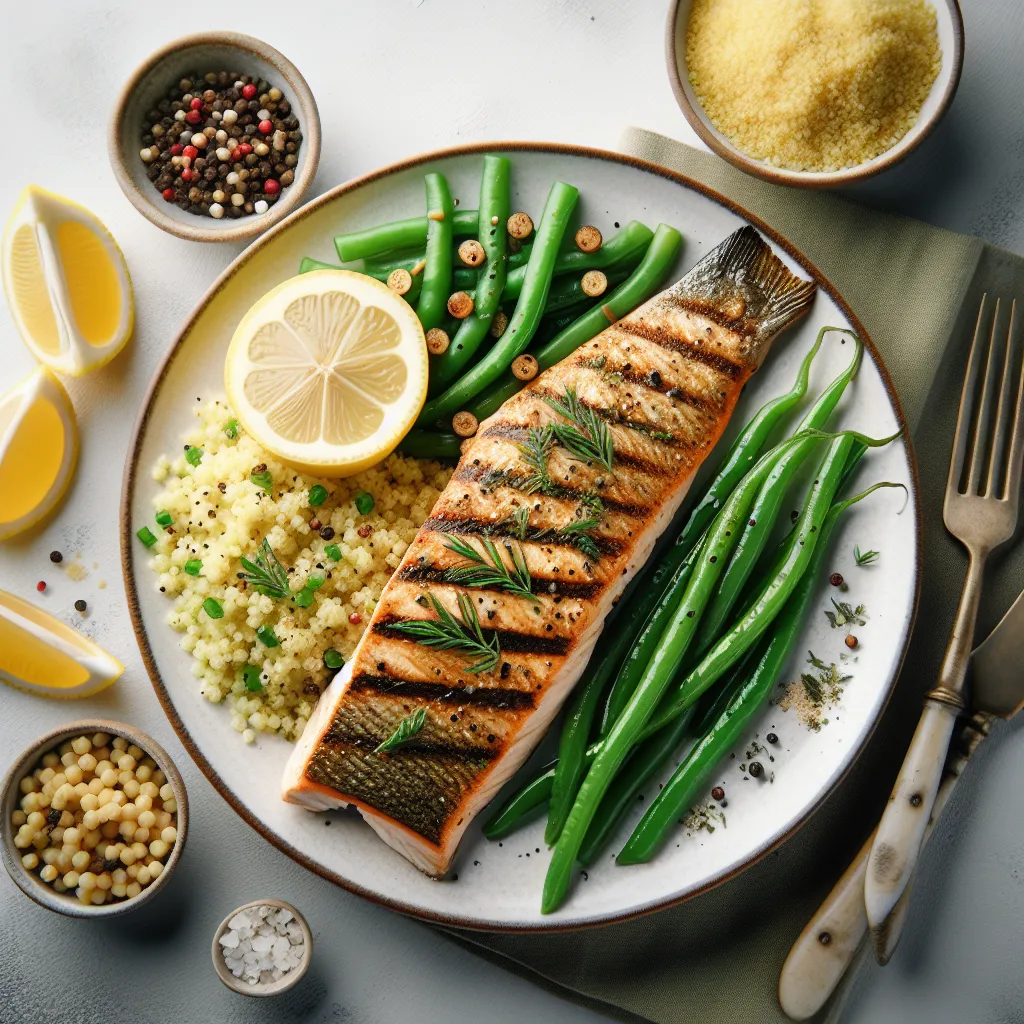 Lemon Herb Grilled Trout with Couscous and Steamed Green Beans