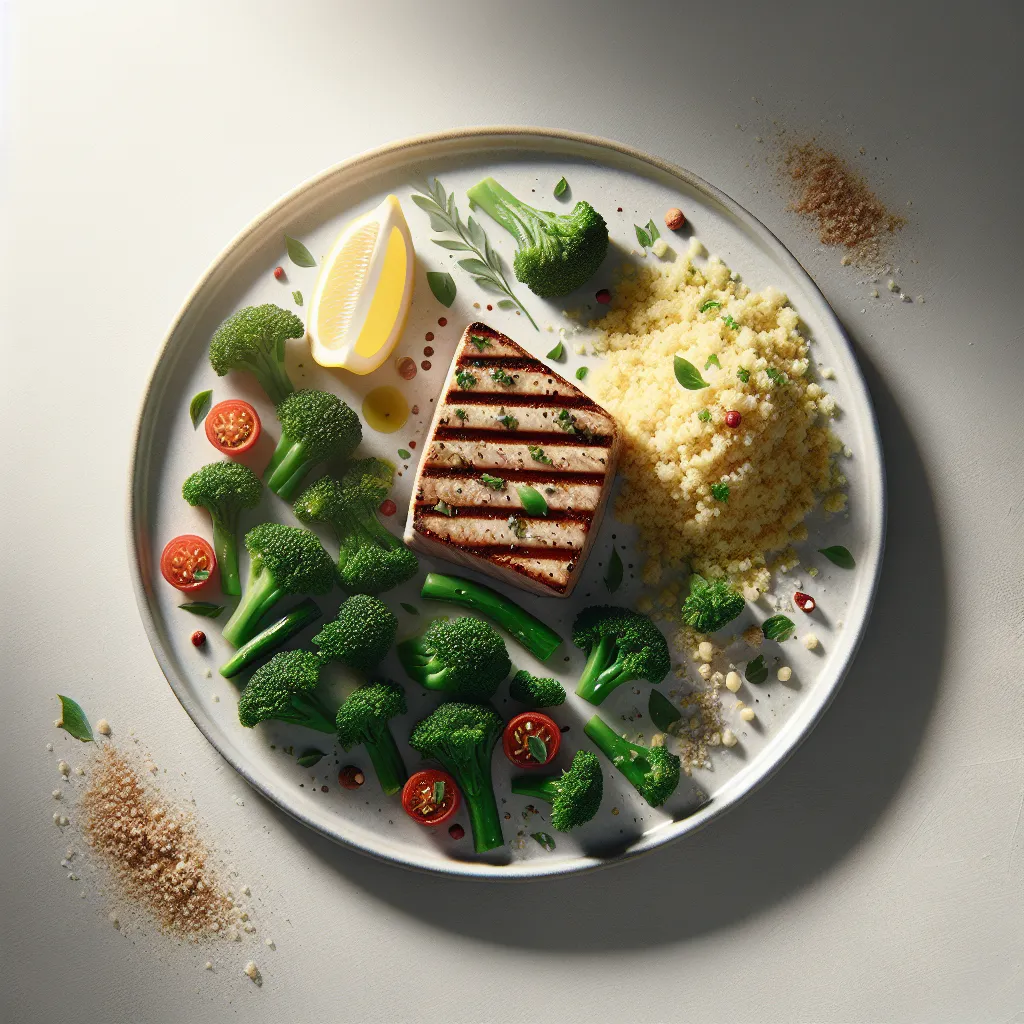 Lemon Herb Grilled Tuna with Couscous and Steamed Broccoli