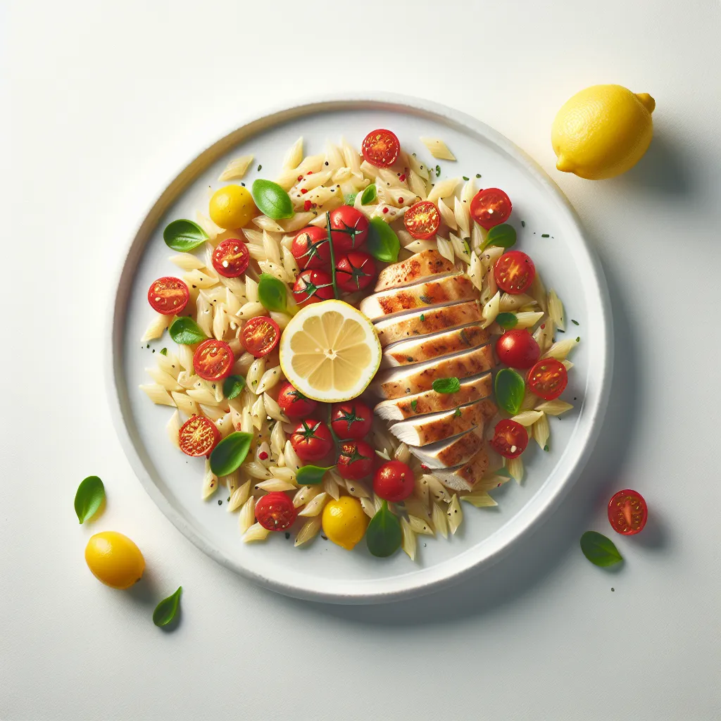 Lemony Chicken and Orzo Salad with Burst Cherry Tomatoes