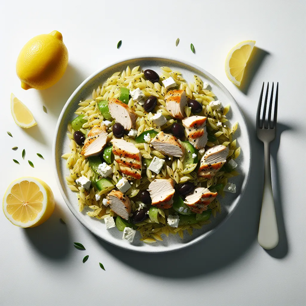 Lemony Chicken and Orzo Salad with Feta and Olives