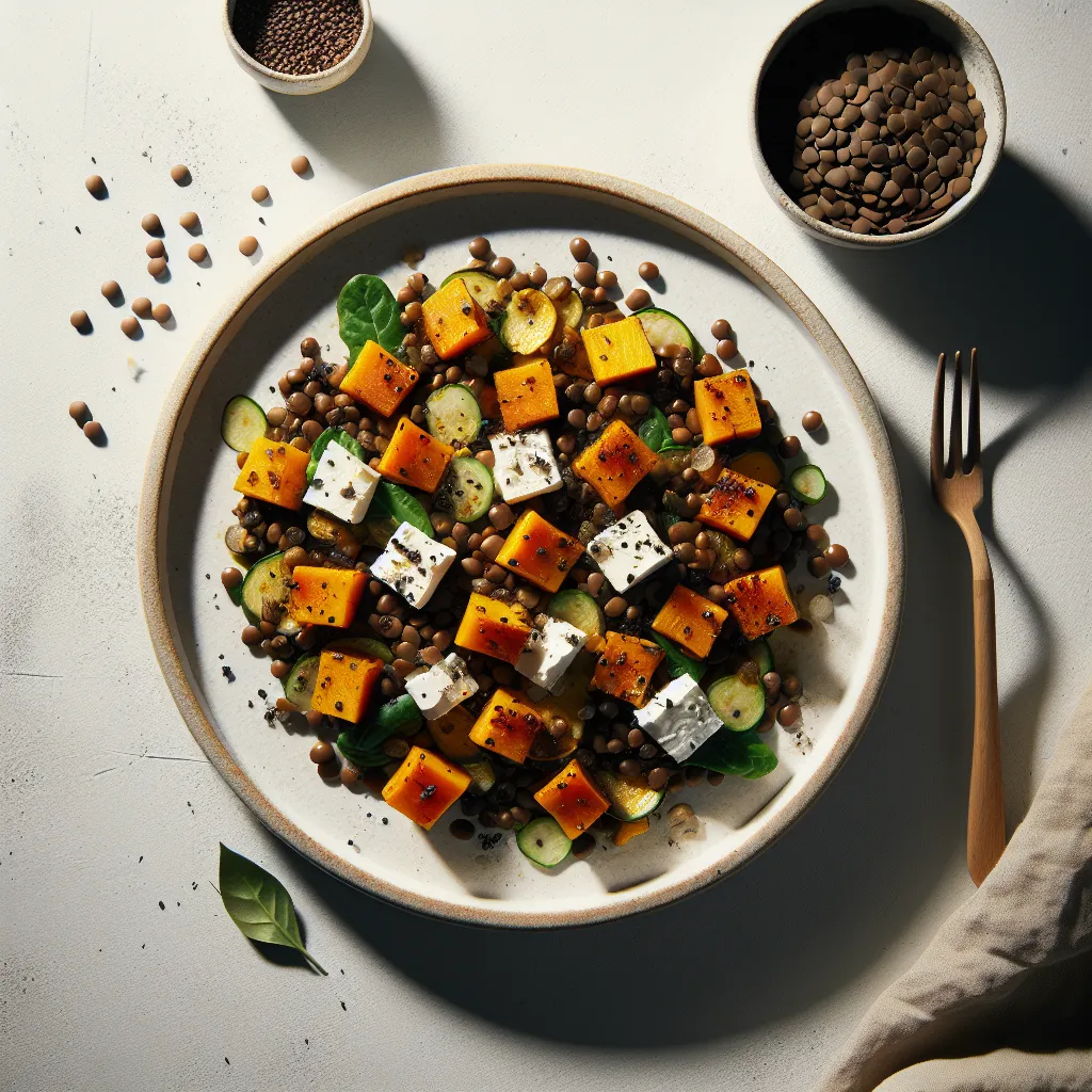 Lentil and Roasted Pumpkin Salad with Goat Cheese