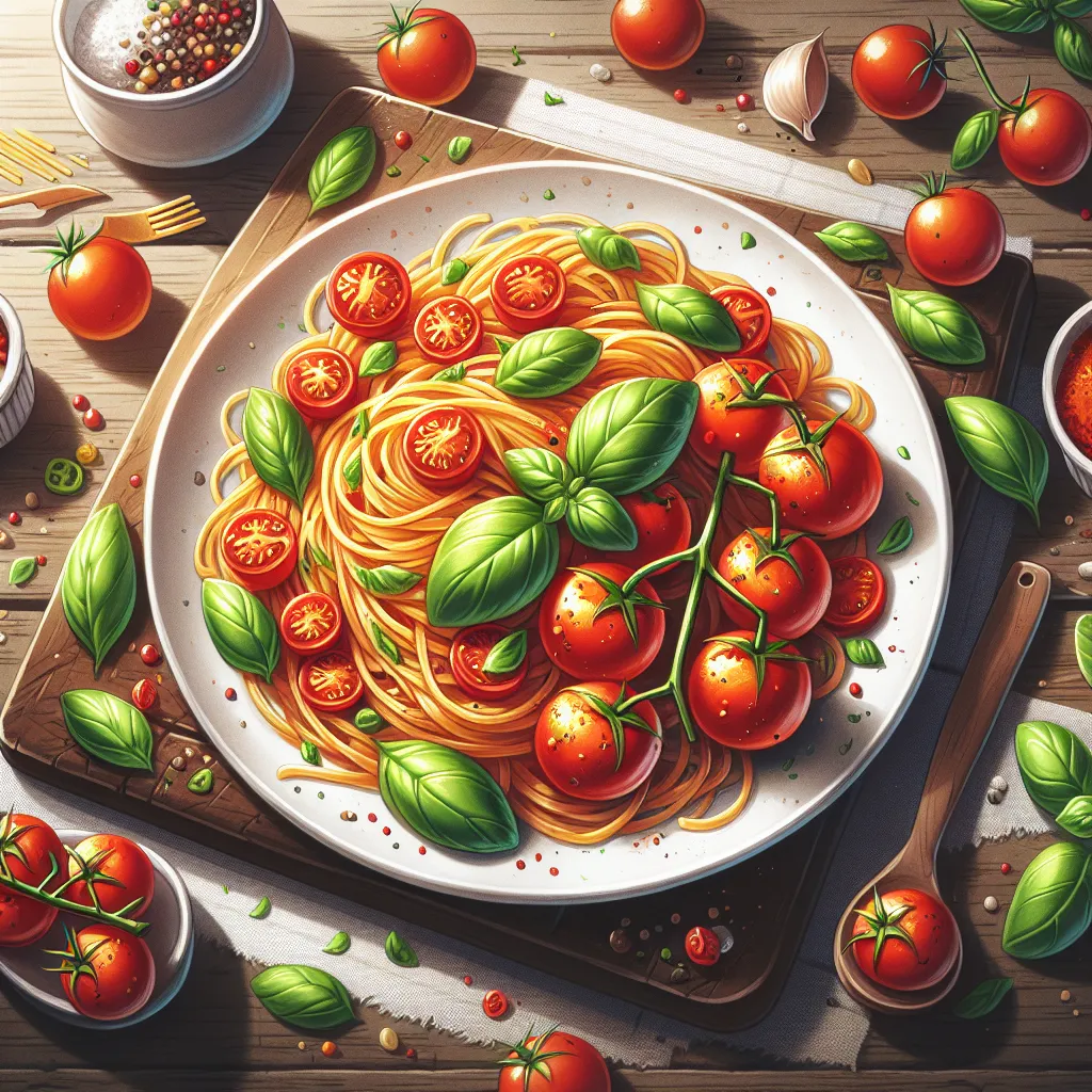 Lingue aux tomates cerises et basilic