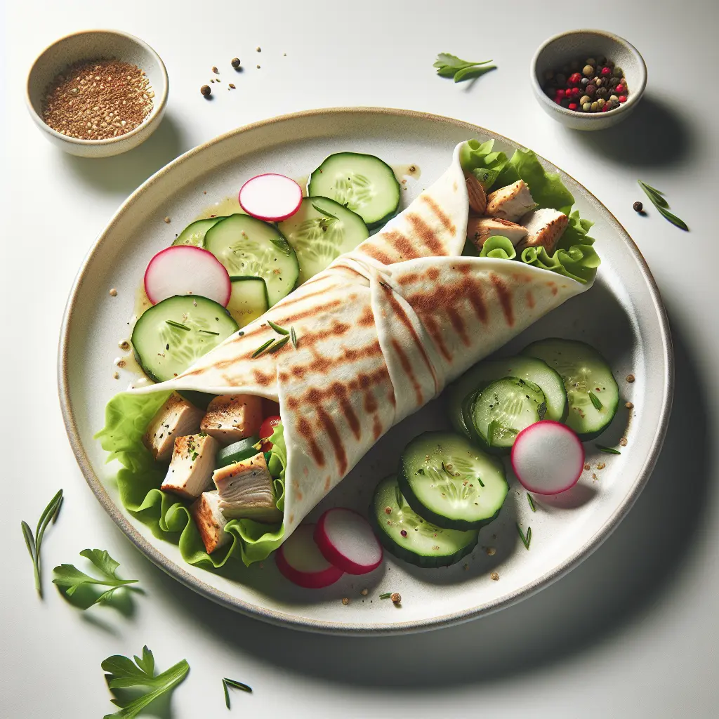 Mediterranean Chicken Wrap with Cucumber and Radish
