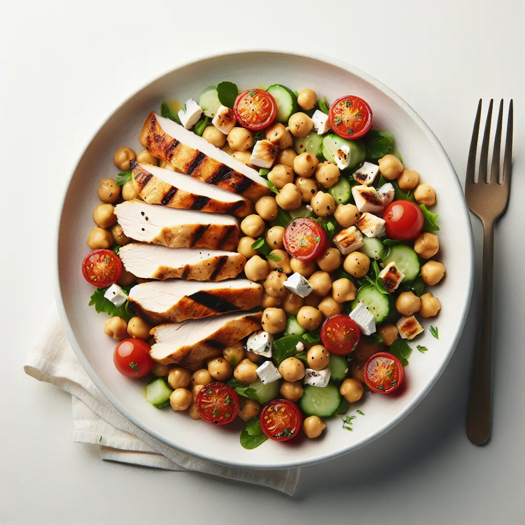Mediterranean Chickpea Salad with Grilled Chicken