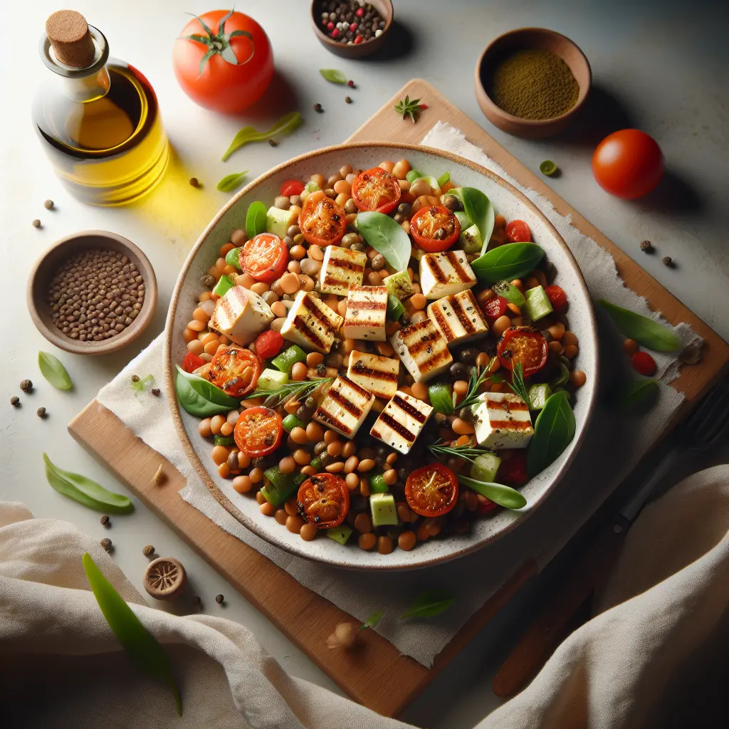Mediterranean Lentil Salad with Grilled Halloumi