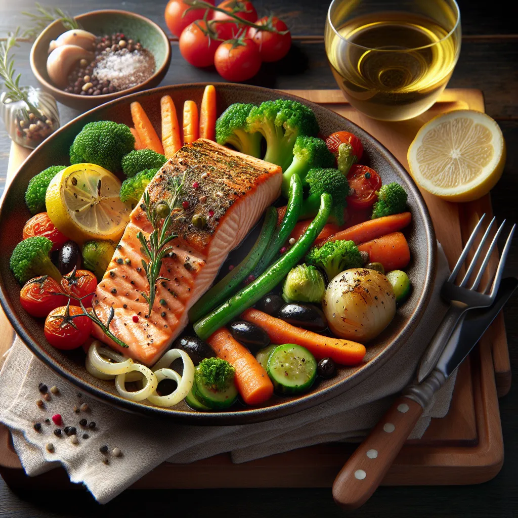 Mediterranean Salmon with Broccoli and Carrot Medley