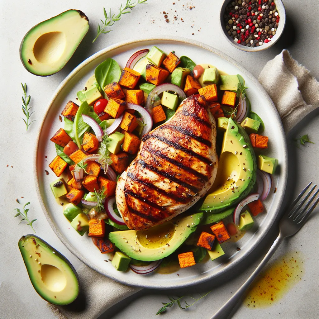 Mexican Grilled Chicken with Sweet Potato and Avocado Salad
