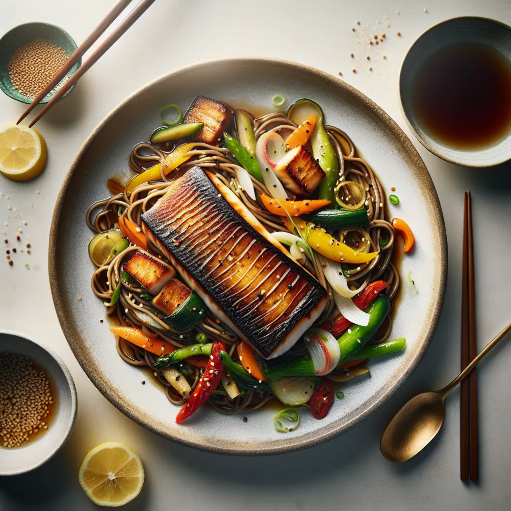 Miso-Glazed Black Cod with Soba Noodle and Vegetable Stir-Fry