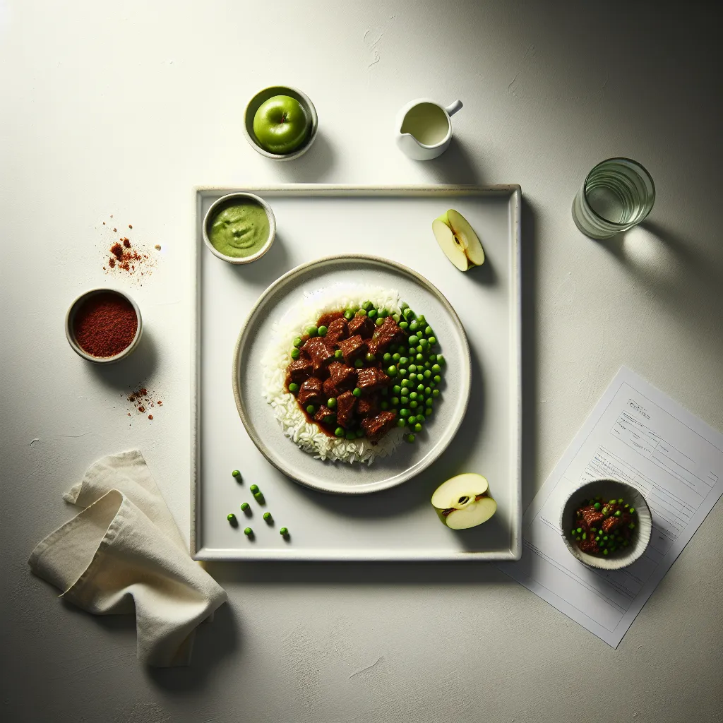 Moroccan Spiced Beef with Tinned Peas and Apple Rice Cups