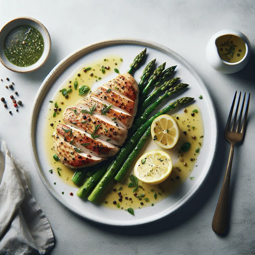 Pan-Seared Chicken Breast with Lemon Herb Sauce and Asparagus